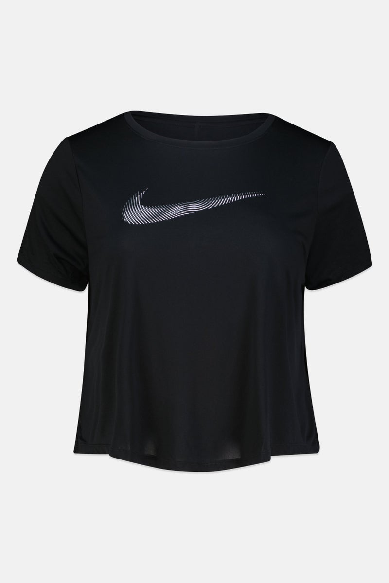 Nike تي شيرت جري للنساء بحجم كبير مع شعار العلامة التجارية، أسود - Image 2